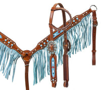 Showman ® Beaded inlay and turquoise sting ray print fringe
