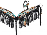 Showman® Hand painted feather headstall and breast collar set SH13064