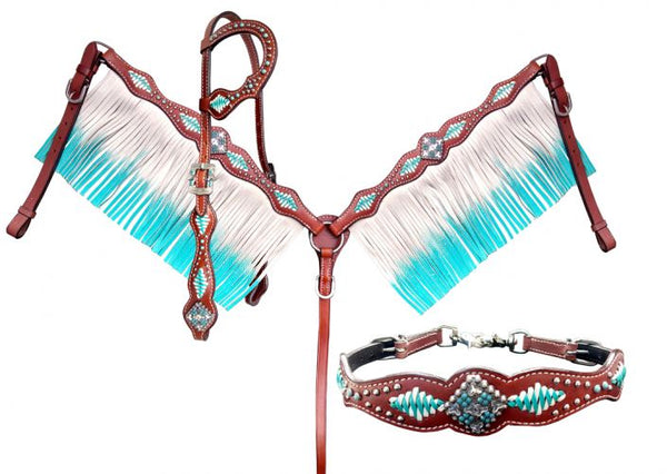 Showman ® Turquoise and White leather laced Tack Set SH14257
