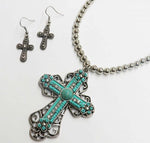 Turquoise stone cross pendant and earring set SHSA15522