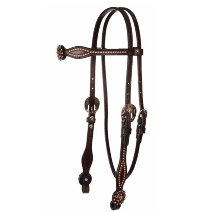 7132C BROWBAND HEADSTALL – COPPER STARS ON CHOCOLATE LEATHER